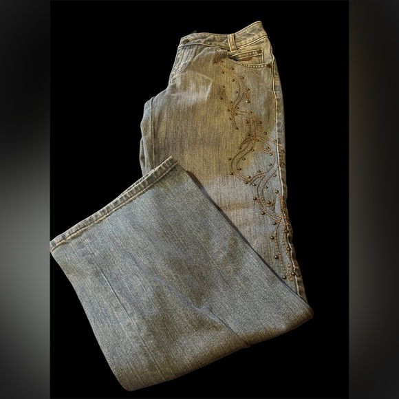 Harley Davidson Pants - Harley Davidson Bootcut Flare Designer Biker Denim Jeans - Womens 8 embellished